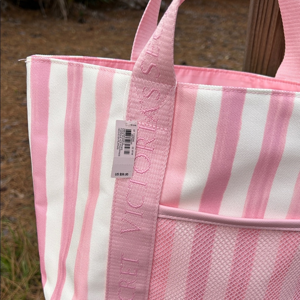 Victoria's Secret Pink Striped Cooler and Tote Bag In One! Beach Boat Travel NWT